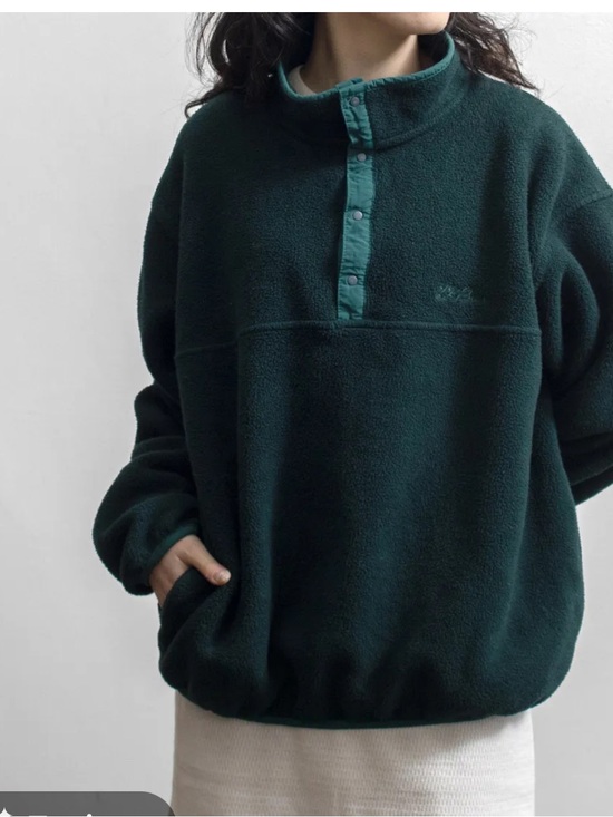 L.L. Bean Tops - L.L. Bean Forest Green Fleece Snap Pullover with Teal Trim